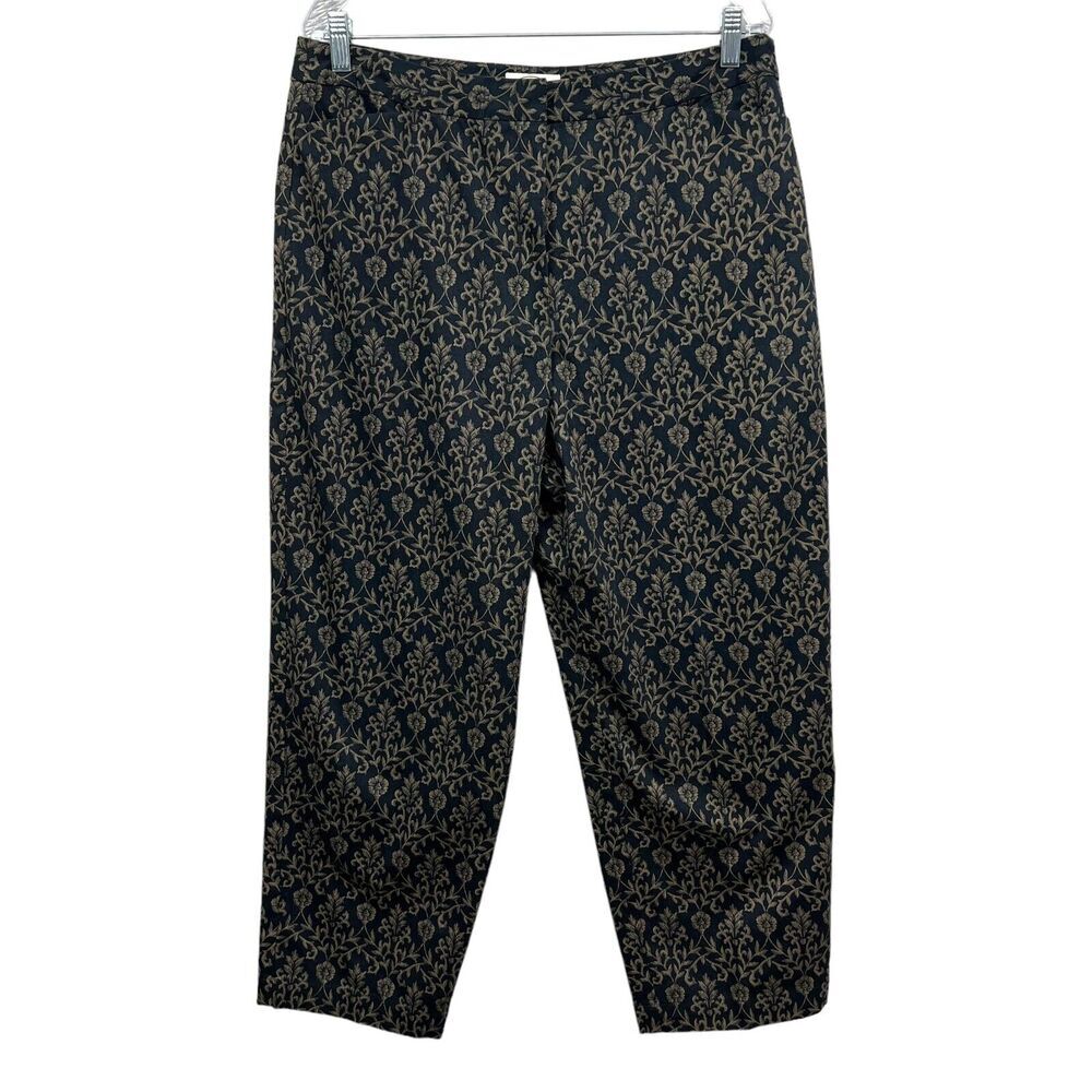 Talbots Petites Womens Pants Floral Flat Front Stretch Tapered Pockets Black 16*